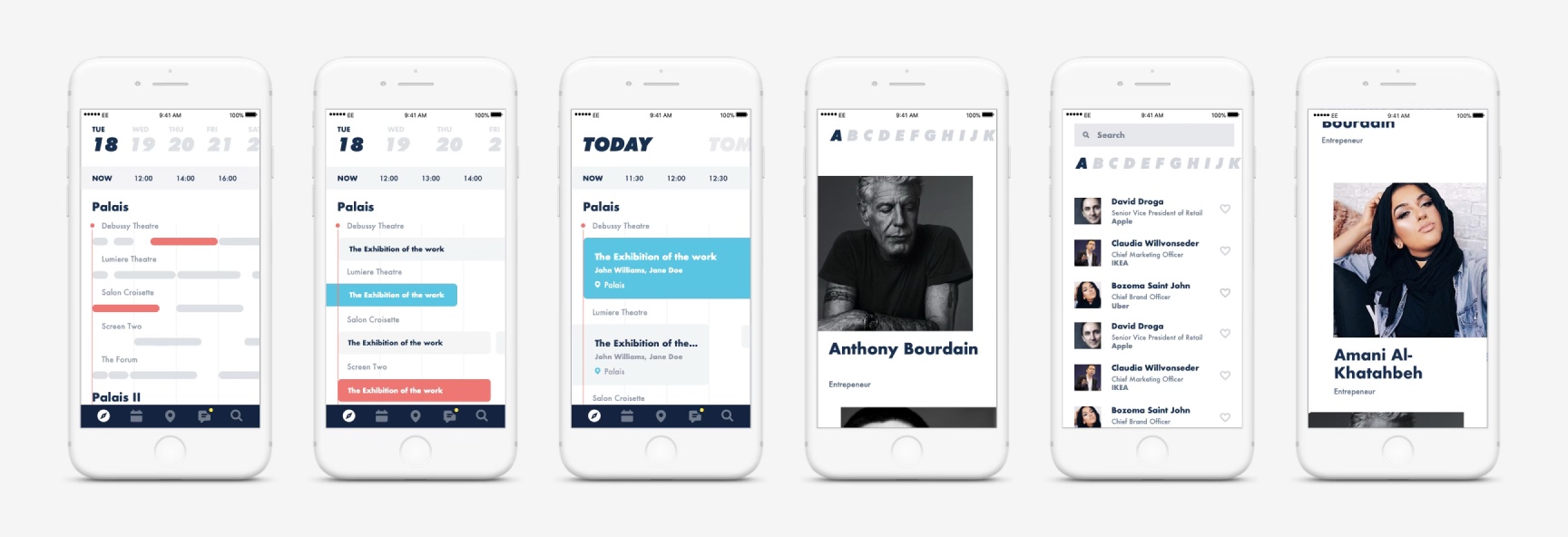Cannes Lions app screens — schedule, today view and speaker detail
